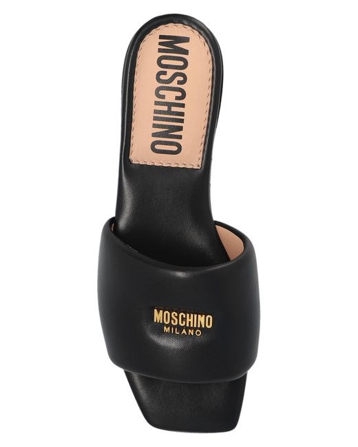 Moschino Black Leather Slides,