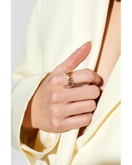 Tory Burch Metallic Ring With Shimmering Crystals