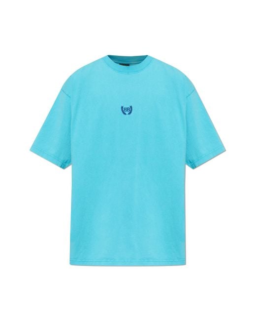 Balenciaga Blue T-Shirt With Embroidered Logo for men