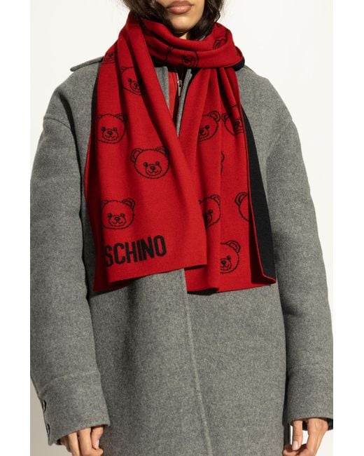Moschino Red Scarf With A Distinctive Teddy Bear Motif