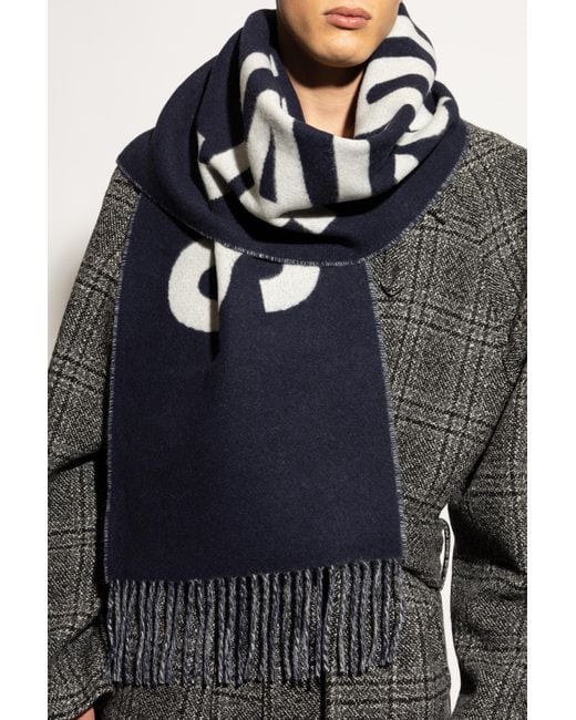 Jacquemus Blue Wool Scarf With Logo