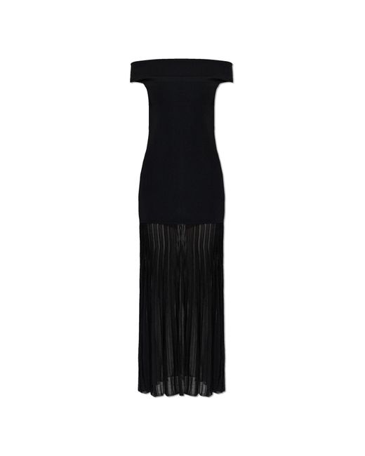 michael kors black pleated dress Michael Kors Pleated Stretch Knit Off-The-Shoulder Maxi Dress