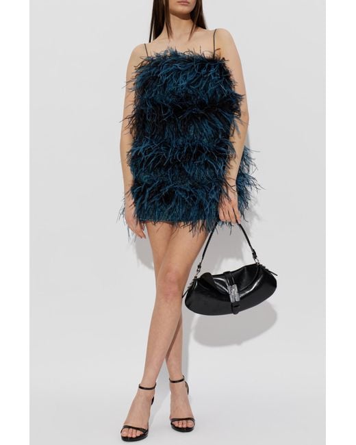 Oseree Blue Dress With Ostrich Feathers