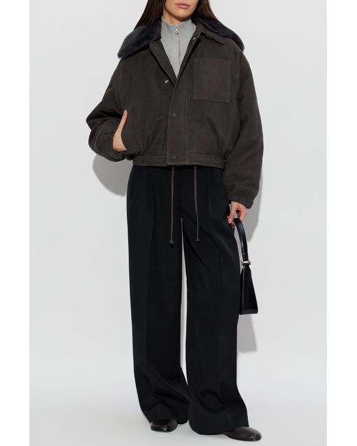 Victoria Beckham Black Suede Jacket With Fur Collar