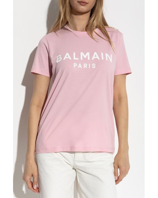 Balmain Pink T-Shirt With Appliqués
