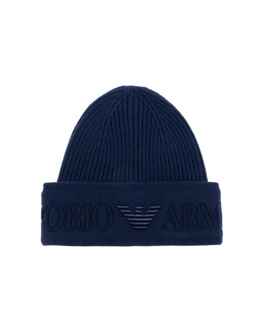 Emporio Armani Blue Wool Beanie for men
