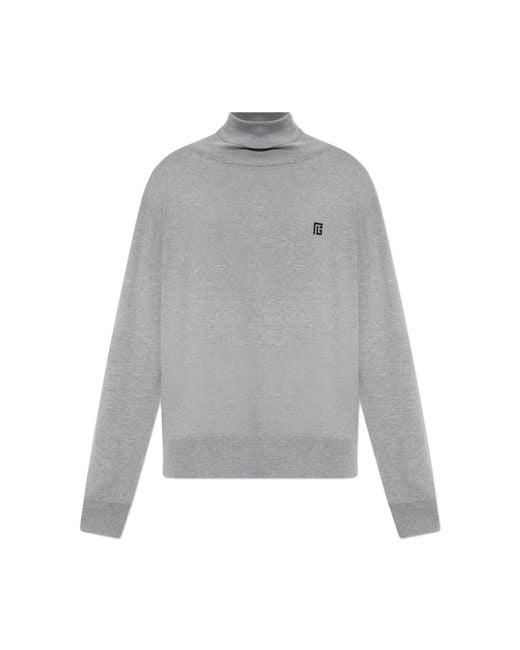 Balmain Gray Turtleneck With Logo for men