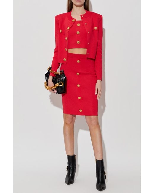 Balmain Red Short Off-Shoulder Top