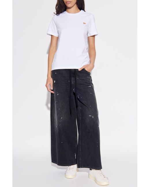 Maison Kitsuné Women's Blue T-Shirt With Logo Patch