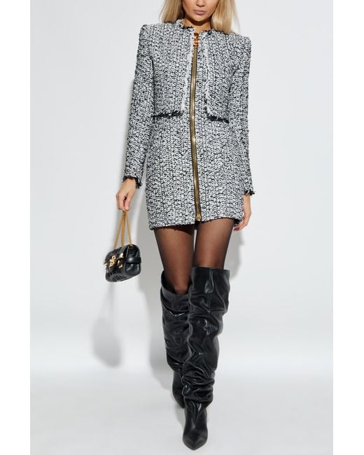 Balmain Gray Sleeveless Tweed Dress