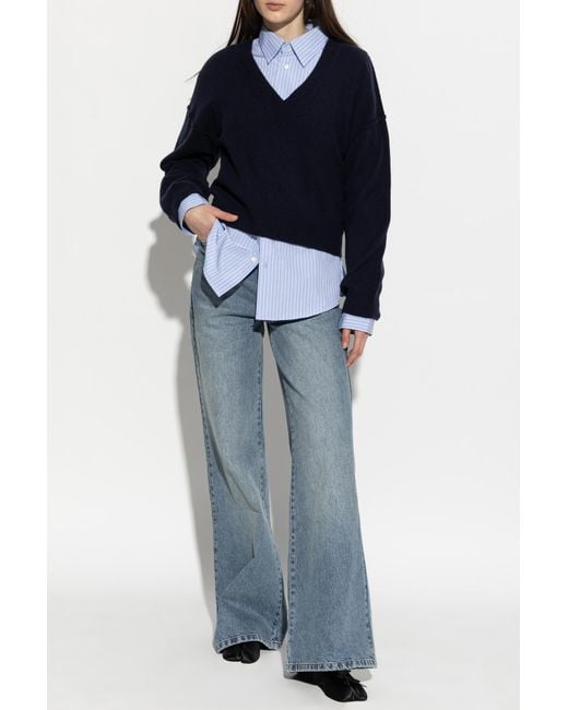 Officine Generale Blue Cashmere Sweater 'Misty'