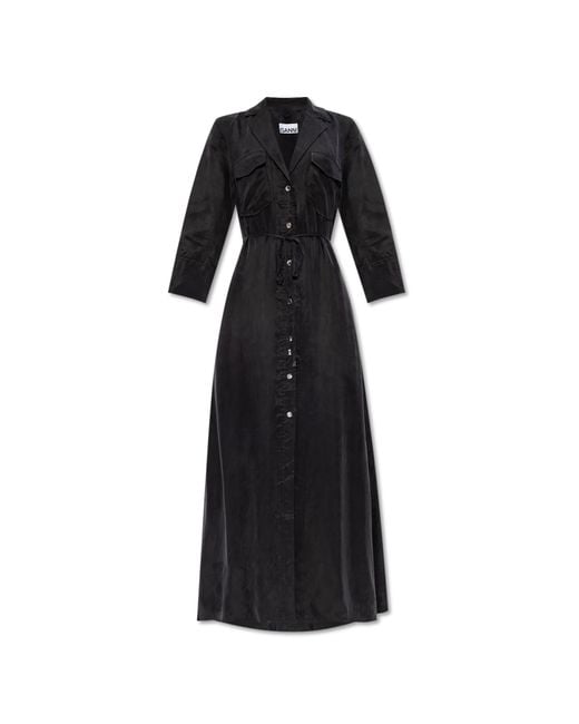 Ganni Black Dress With A Waist Belt