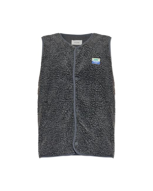 American Vintage Gray Furry Vest With Logo Patch for men