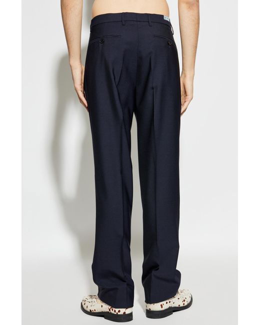 Etro Blue Wool Pleated Trousers for men
