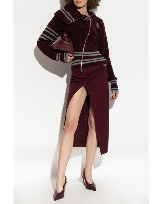 The Attico Red Cardigan With Stand-Up Collar