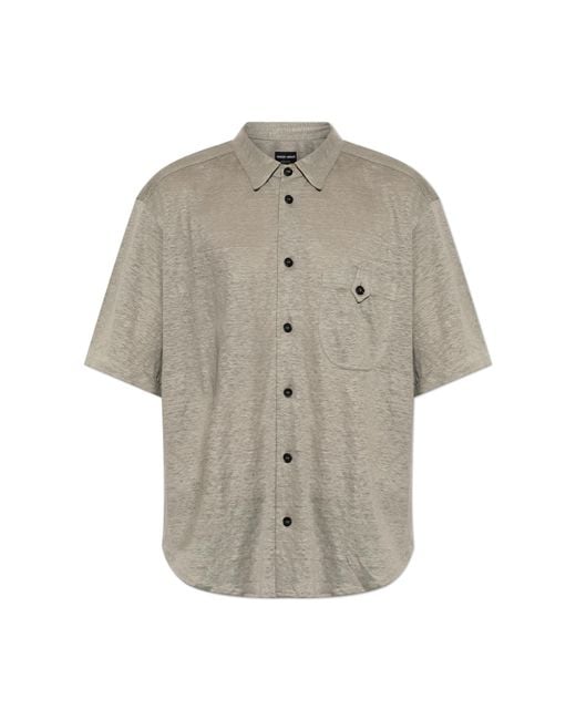 Giorgio Armani Gray Linen Shirt With Pocket for men
