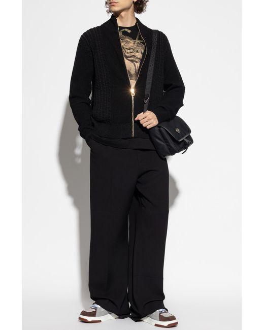 Versace Black Cardigan With Stand-Up Collar for men