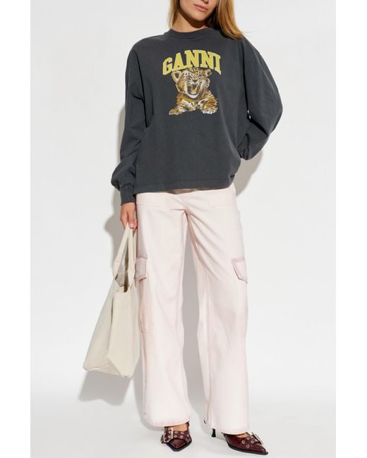 Ganni Gray Sweatshirt With Print