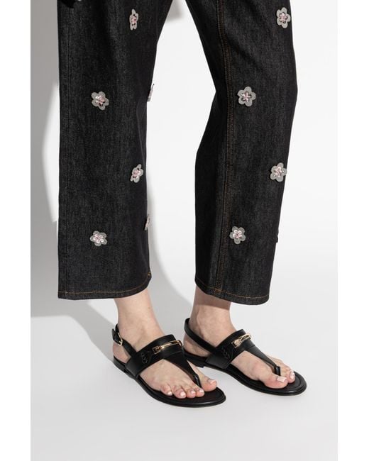 Furla Black "Heritage" Leather Sandals