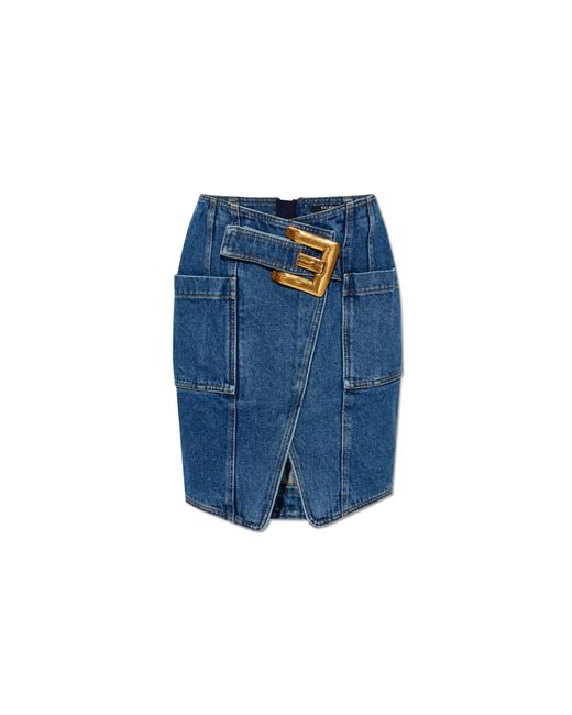 Balmain Blue Denim Skirt With Pockets