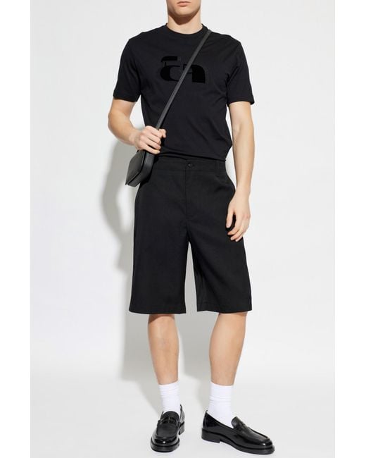 Emporio Armani Black T-Shirt With A Logo And A Velvet Finish for men