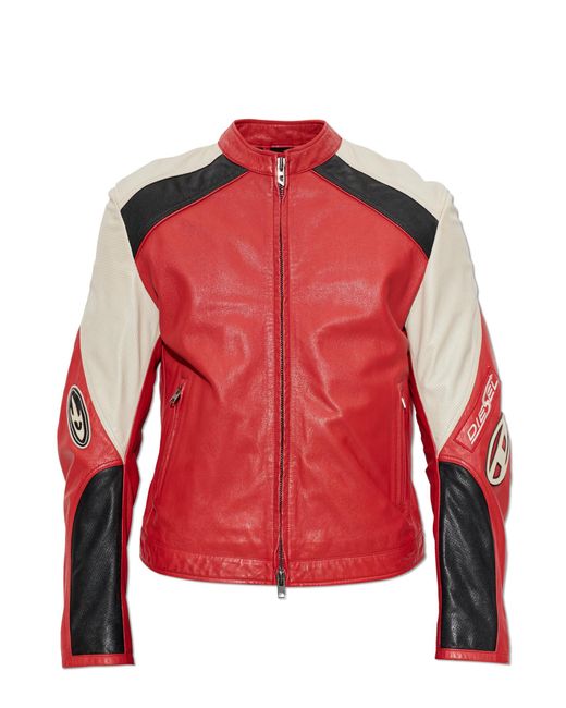 DIESEL Red Leather Jacket 'L-Ahti' for men