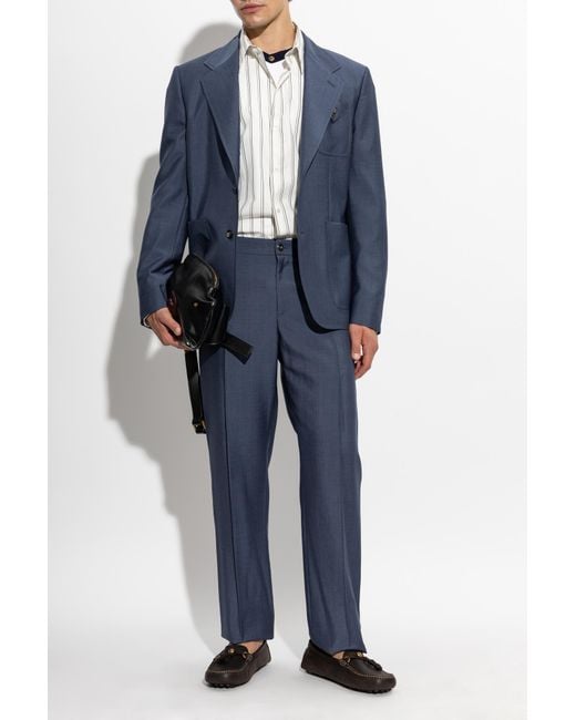 Versace Blue Wool Blazer With Single Vent for men