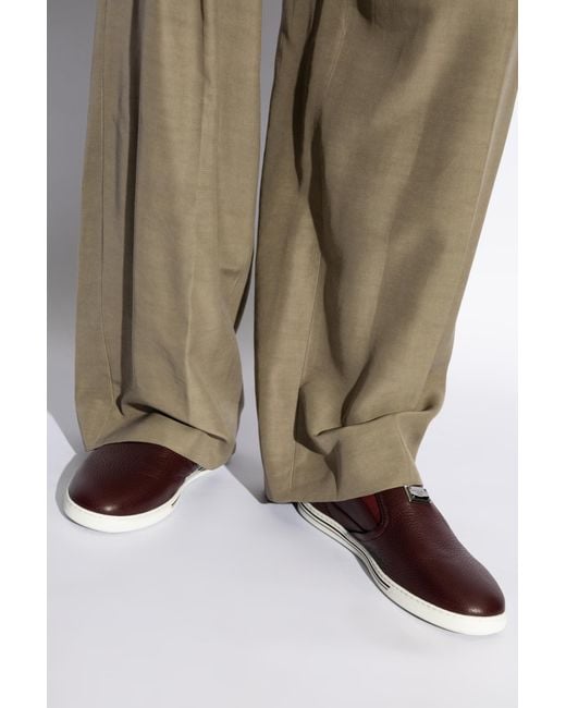 Dolce & Gabbana Brown Leather Slip-On Shoes for men