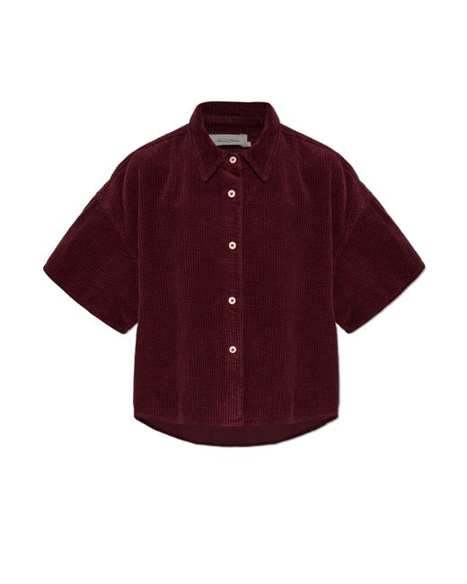 American Vintage Red Corduroy Shirt With Short Sleeves