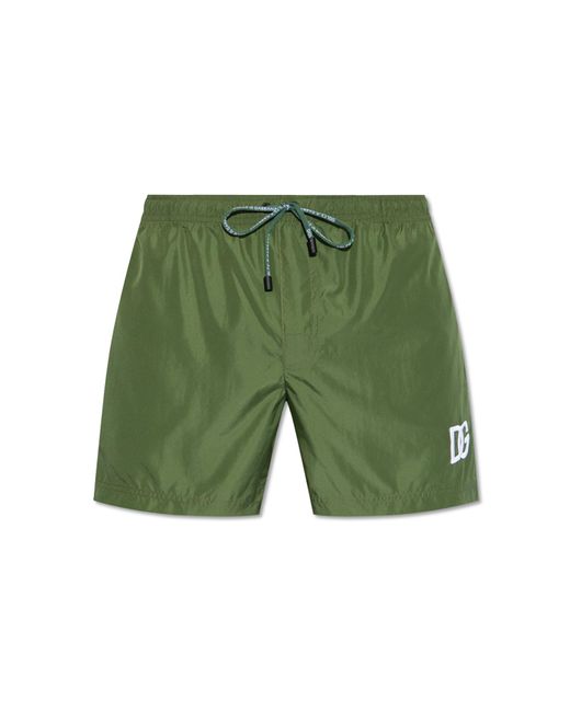 Dolce & Gabbana Green Logo-embroidered Swim Shorts for men