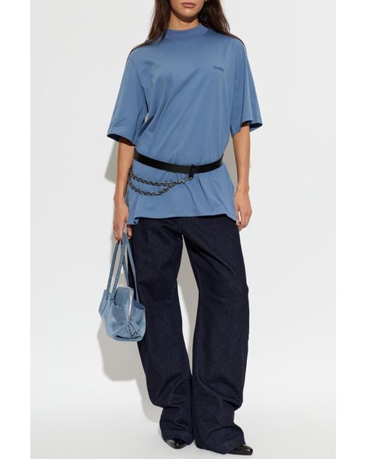 The Attico Blue T-Shirt With Shoulder Pads