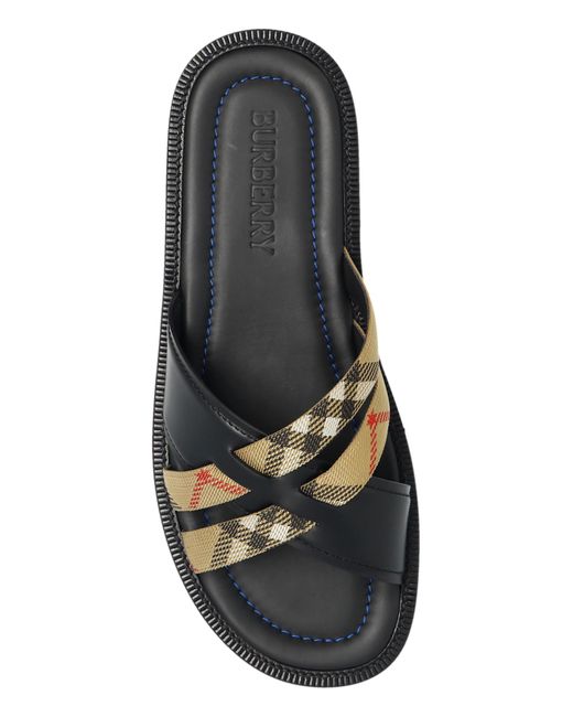 Burberry Black Leather Slides for men
