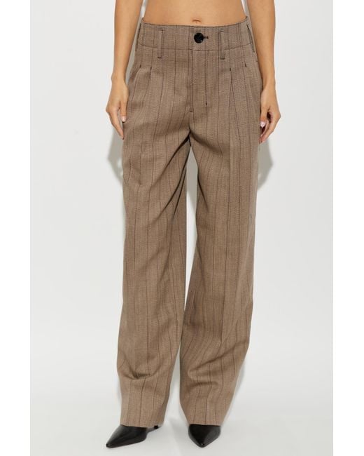 AMI Natural Wool Trousers With Pinstripe Pattern
