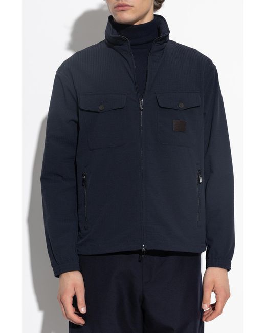 Emporio Armani Blue Jacket With Logo Patch for men