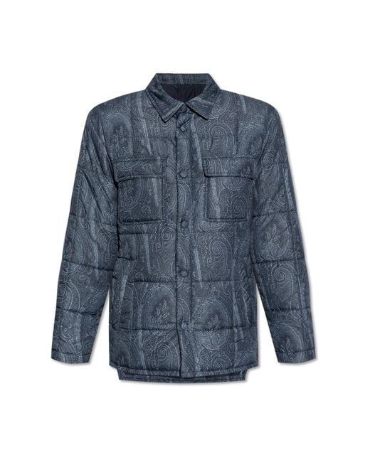 Etro Blue Padded Jacket With Pockets for men