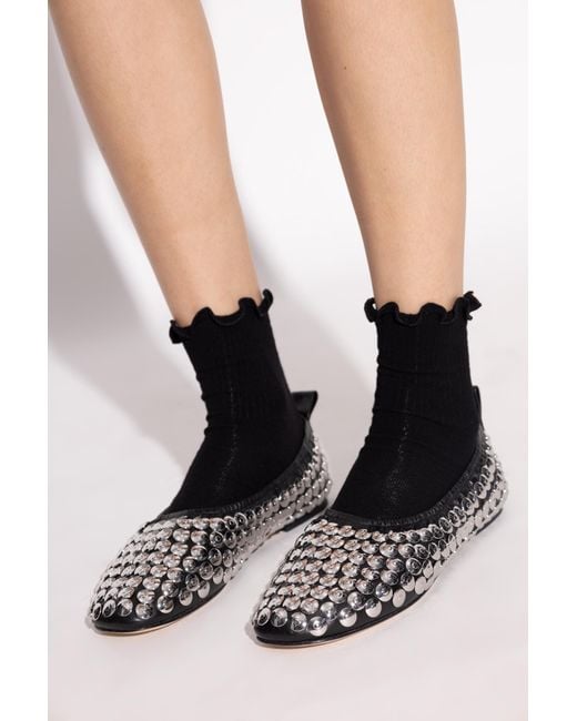 Tory Burch White Leather Ballet Flats With Studs