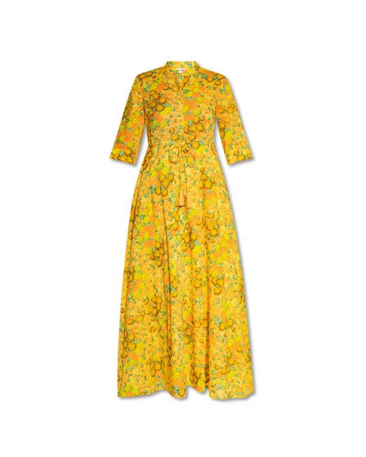 Tory Burch Yellow Dress With Floral Motif