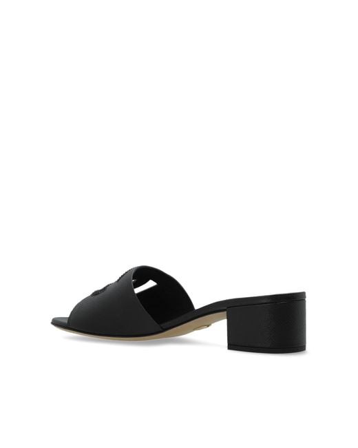 Dolce & Gabbana Black Heeled Mules With Logo