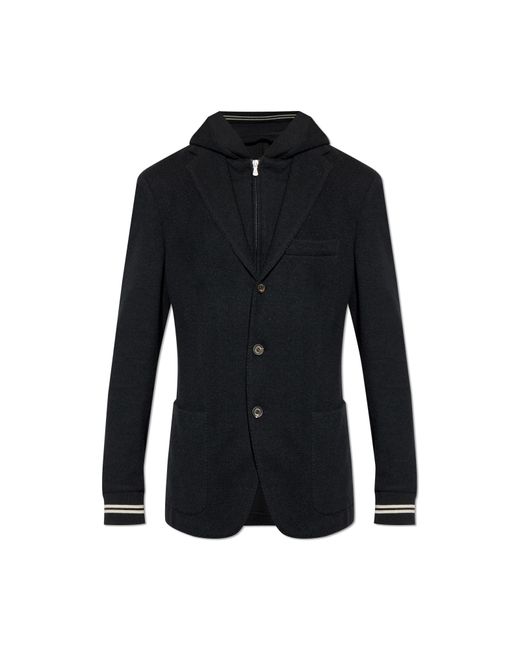 Eleventy Black Jacket With Detachable Hood for men