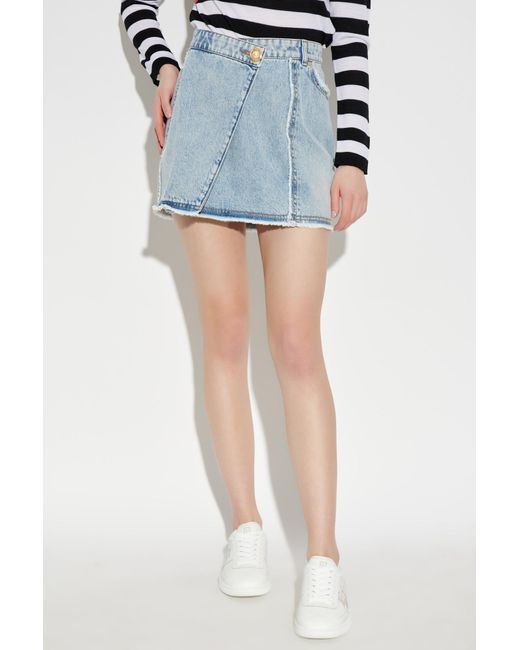 Balmain Blue Denim Skirt With Vintage Effect