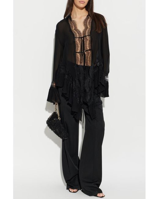 Blumarine Black Asymmetric Top With Lace Inserts
