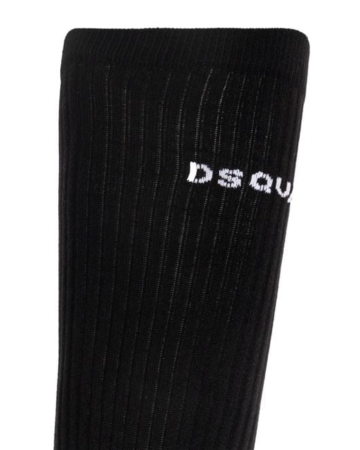 DSquared² Black Cotton Socks With Logo for men
