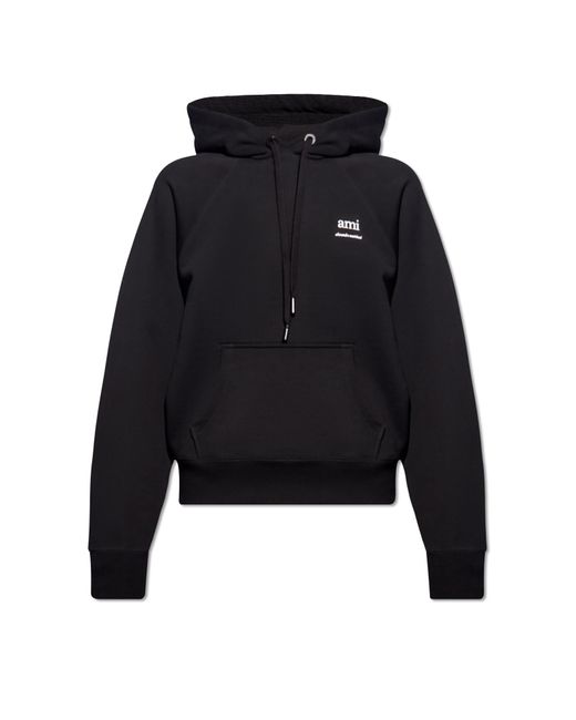 AMI Black Hoodie With Logo, for men