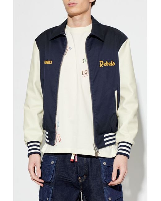 DSquared² Blue Bomber Jacket With 'Bomber' Logo for men