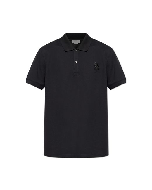 McQueen Black Polo Shirt With A Shimmering Applique for men