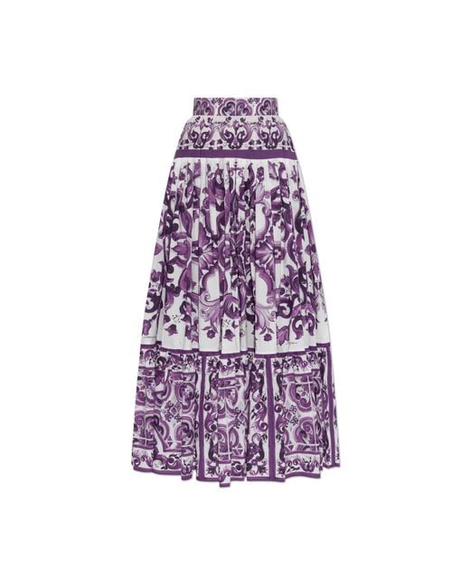 Dolce & Gabbana Purple Cotton Skirt With "Majolica" Print