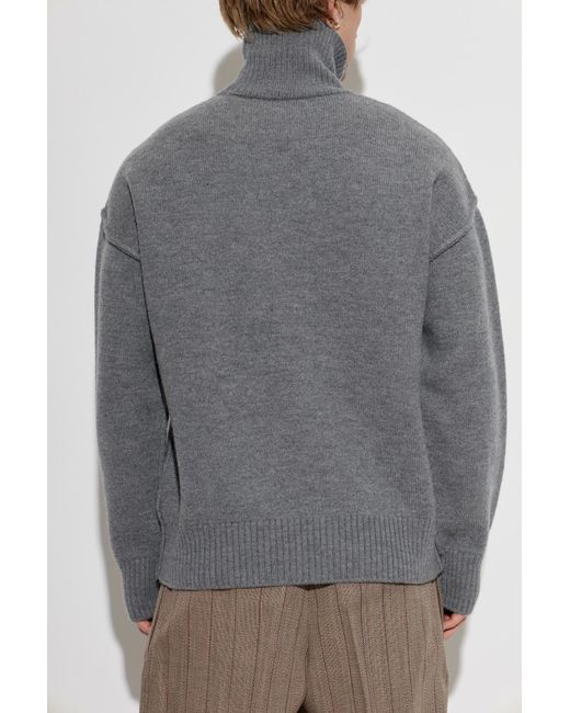 AMI Gray Wool Turtleneck With Logo for men