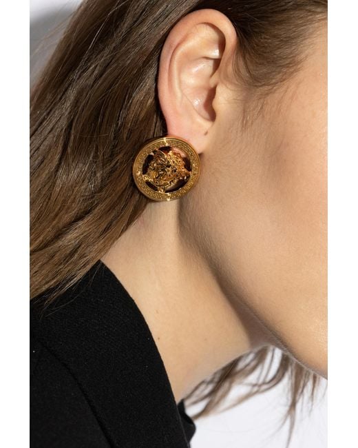 Versace Metallic Earrings With Logo