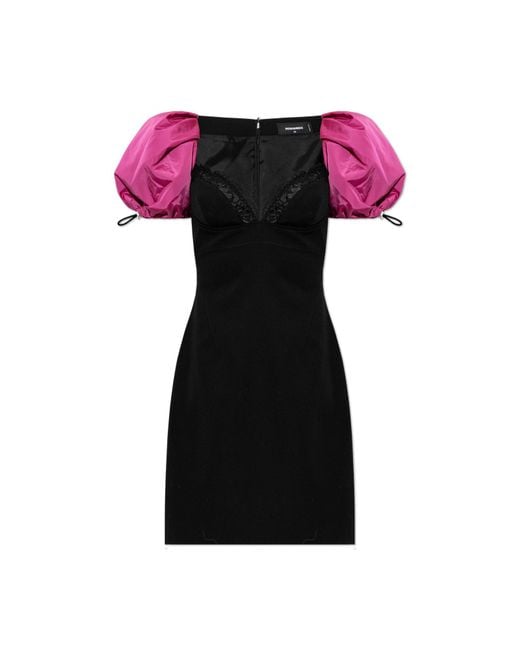 DSquared² Black Wool Dress With Puff Sleeves