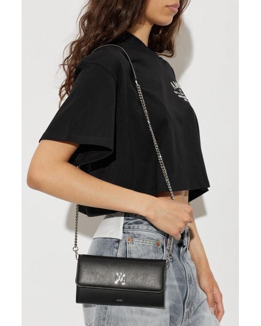 Amiri Black Leather Wallet On A Chain